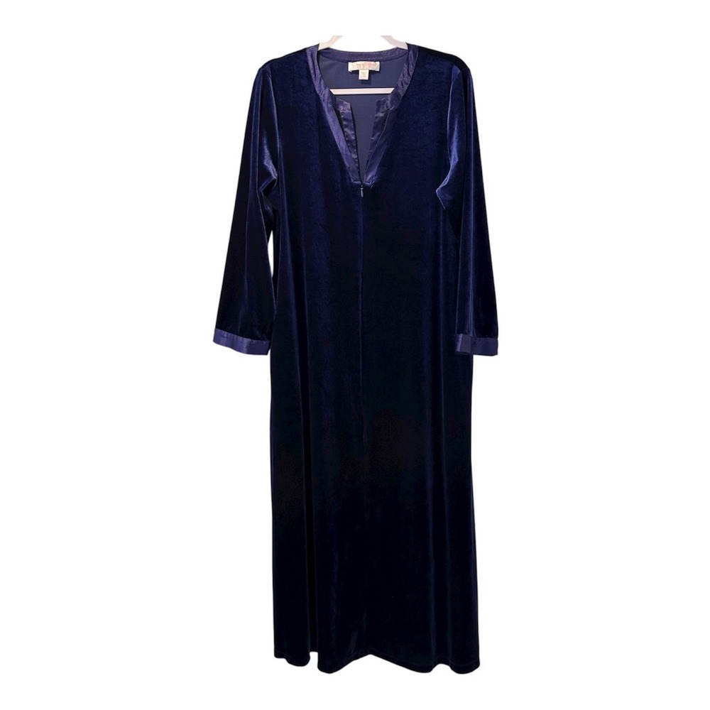 Oscar de la Renta (L-XL) Pink Label Velour Velvet Satin Caftan Purple Blue Robe